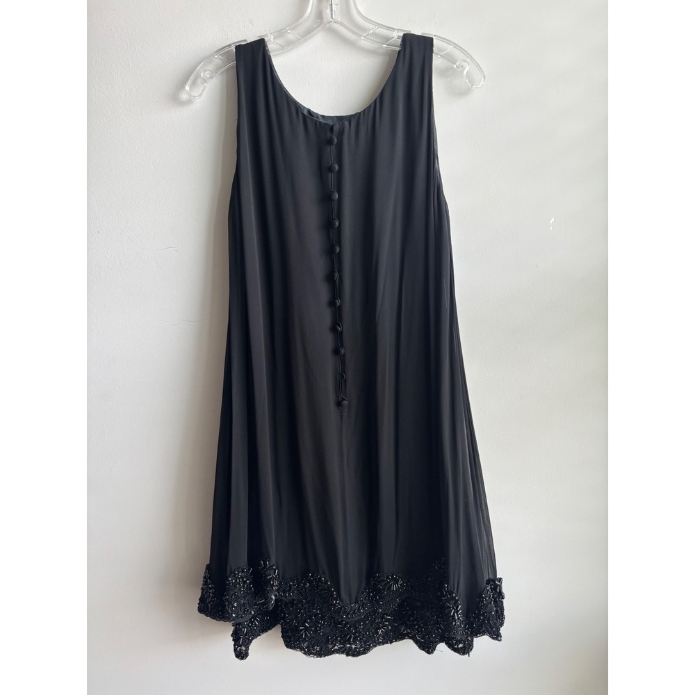 Black Tie Oleg Cassini Black Silk Beaded Hem Dress Women 10